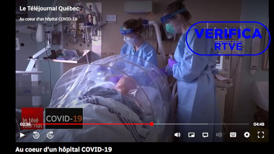 Imágenes en originales del maniquí en un vídeo de unas prácticas de sanitarios en hospital de Canadá antes de la llegada de pacientes de COVID-19