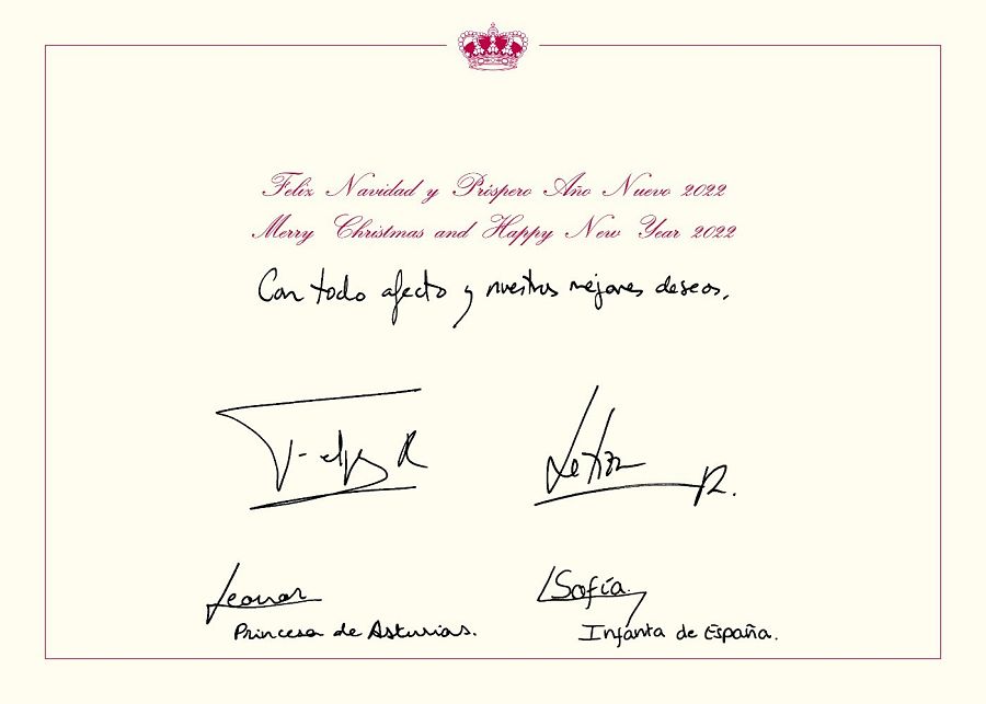 En la felicitación navideña de los reyes se puede leer el mensaje Feliz Navidad y Próspero Año Nuevo 2022