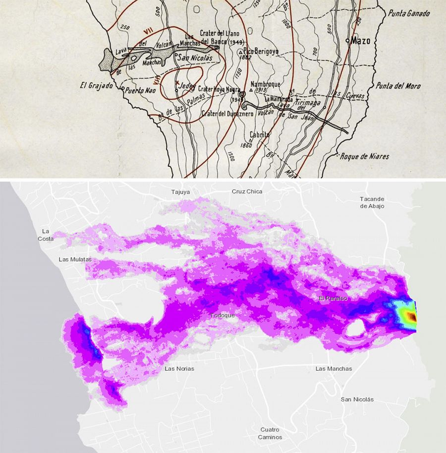 Dos erupciones históricas en La Palma