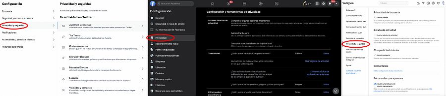 Opciones en Twitter, Facebook e Instagram para limitar el acceso a tus publicaciones en redes sociales