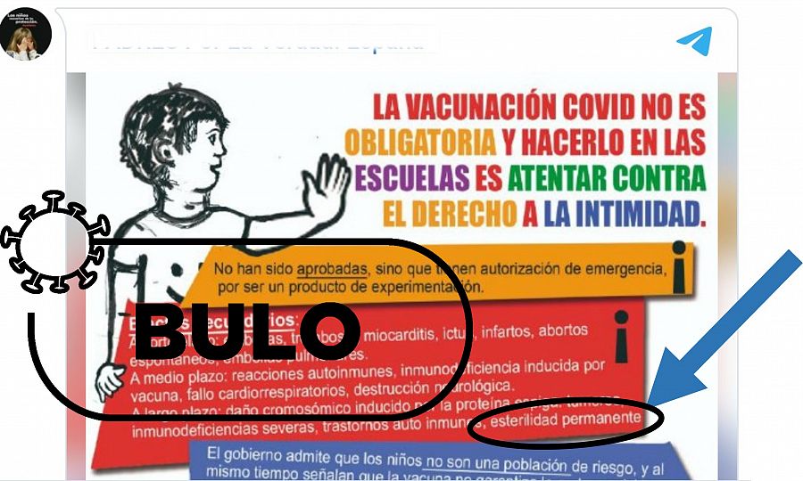 Texto falso que sostiene que la vacunación infantil contra la Covid causa esterilidad permanente