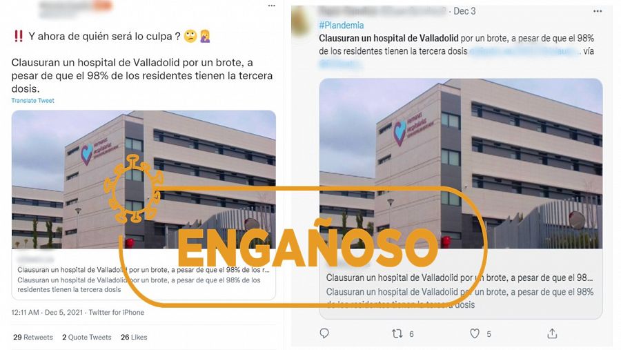 Mensajes que dicen que han clausurado un hospital de Valladolid, con el sello engañoso de VerificaRTVE