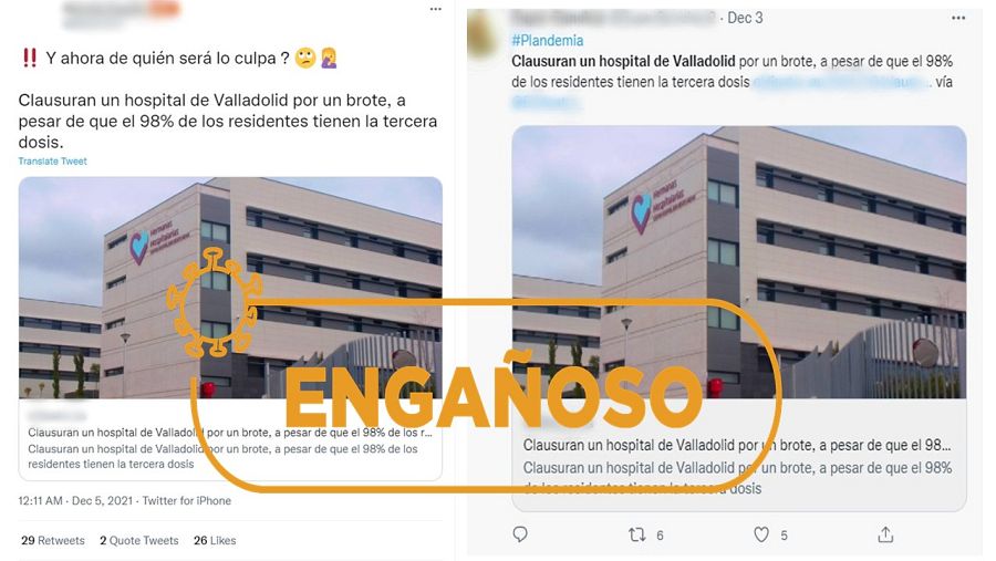 Mensajes que dicen que han clausurado un hospital de Valladolid, con el sello engañoso de VerificaRTVE