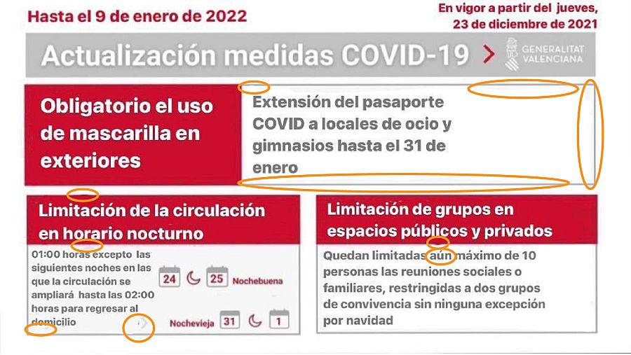 Distintas alteraciones realizadas a la imagen original de la Generalitat Valenciana: borrados de fondo, colores que se salen de los bordes y errores ortográficos