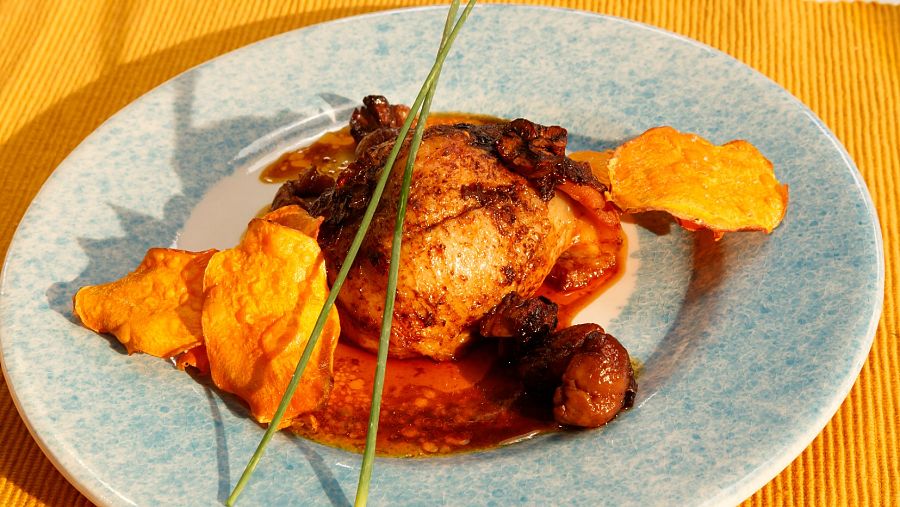 Receta pollo asado con castañas