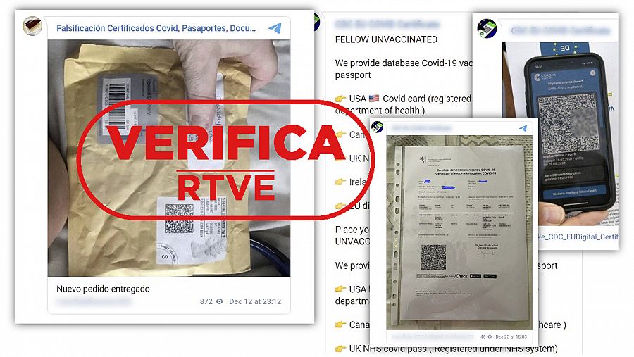Anuncios que ofrecen certificados COVID falsos con el sello Verifica