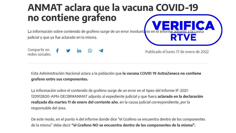 Comunicado de la ANMAT del 17 de enero de 2022 con el sello VerificaRTVE
