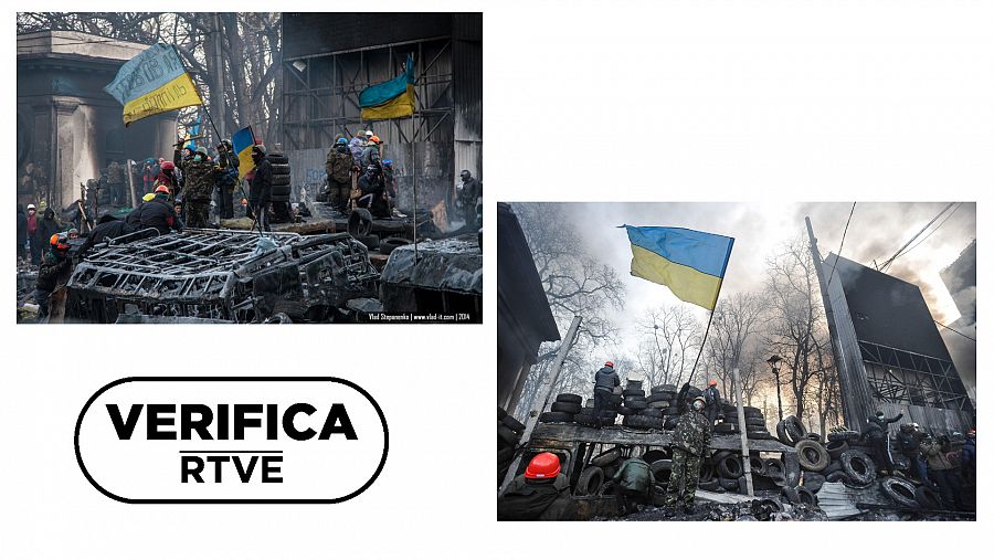Escenas de Kiev en 2014 de donde parten las imágenes incluidas en el vídeo con el sello VerificaRTVE