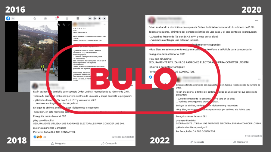 Composición de los mensajes que reproducen el bulo con el sello en rojo 
