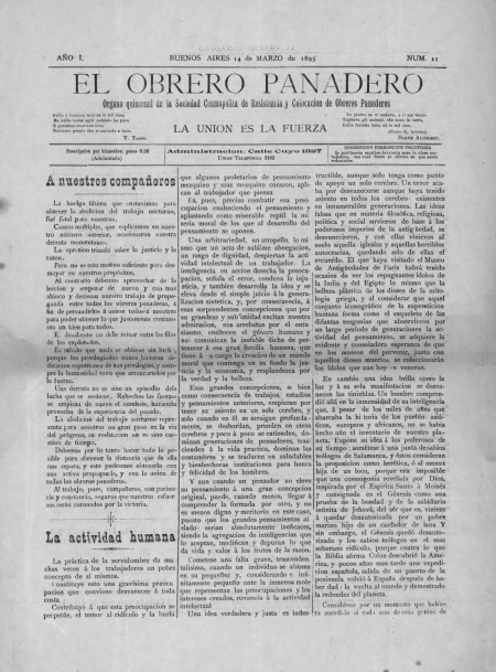 Fragmento de la revista El Obrero Panadero