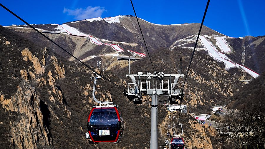  Pistas de esquí con nieve artificial en Yanqing (China), una de las sedes de los Juegos Olímpicos de Invierno de Pekín 2022