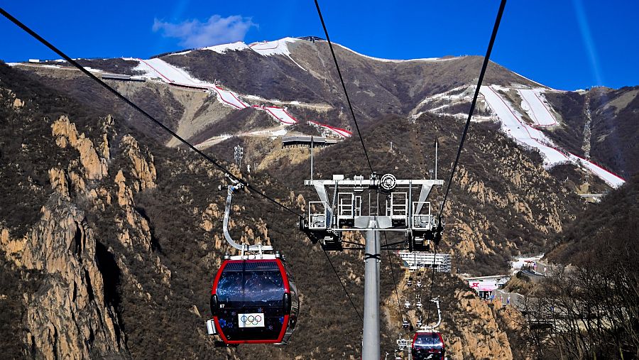  Pistas de esquí con nieve artificial en Yanqing (China), una de las sedes de los Juegos Olímpicos de Invierno de Pekín 2022
