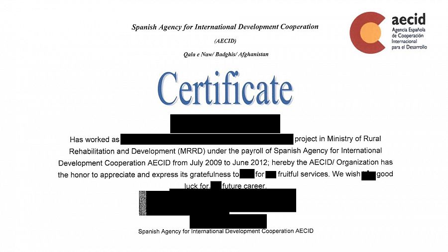 Certificado de la AECID de Mohammad