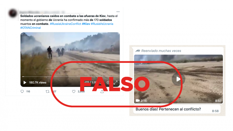 En redes sociales se difunde un vídeo antiguo donde presuntamente aparecen ucranianos muertos, con el sello Falso