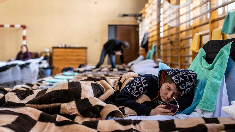 Refugiados ucranianos en una escuela de primaria en Przemysl, en el este de Polonia