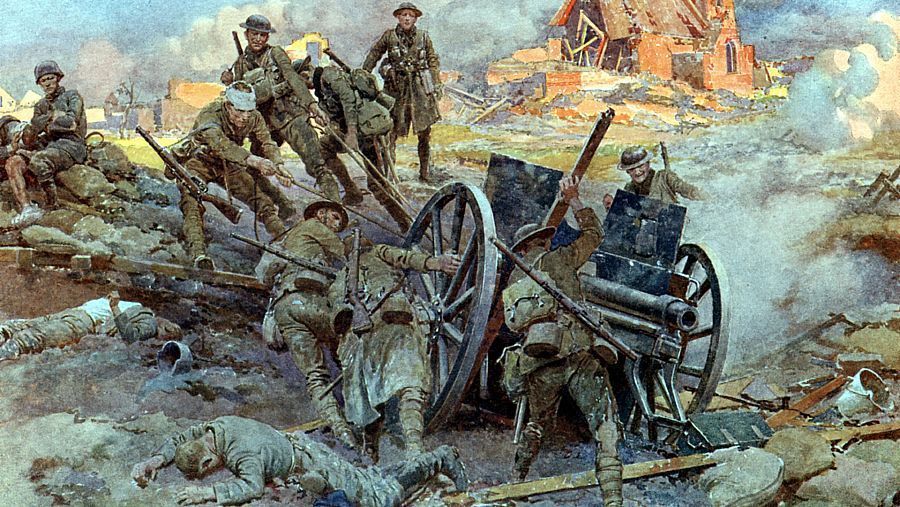 Varios soldados disparando durante la I Guerra Mundial