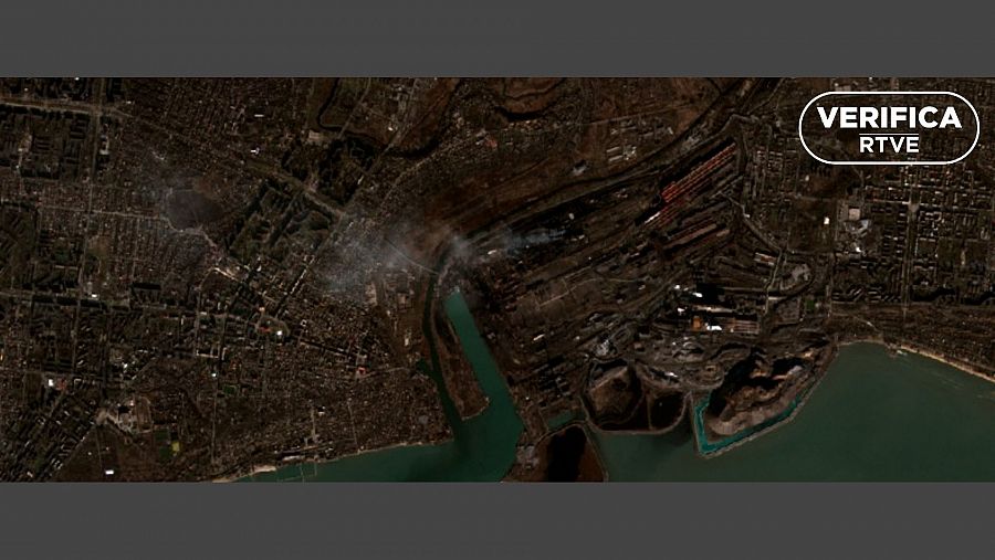 Imagen de Sentinel que muestra la humareda en la zona del ataque el 28 de febrero con el sello VerificaRTVE