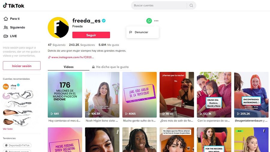 Perfil de Freeda en la red social TikTok