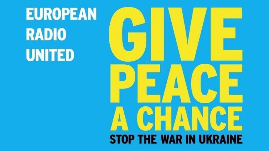 Cartel de la iniciativa de la UER Give Peace a Chance. Dale una oportunidad a la paz.