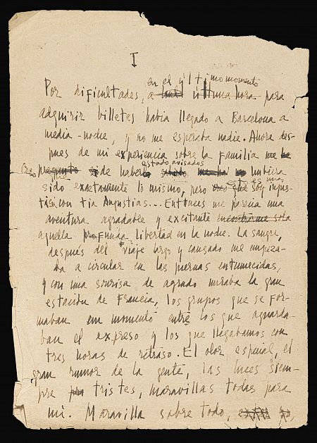 Primera página del manuscrito de 'Nada' de Carmen Laforet (1944)