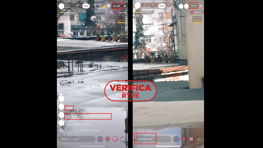 Capturas de los otros dos streaming falsos encontrados (a la izquierda captura 2 y a la derecha captura 3) con el sello VerificaRTVE