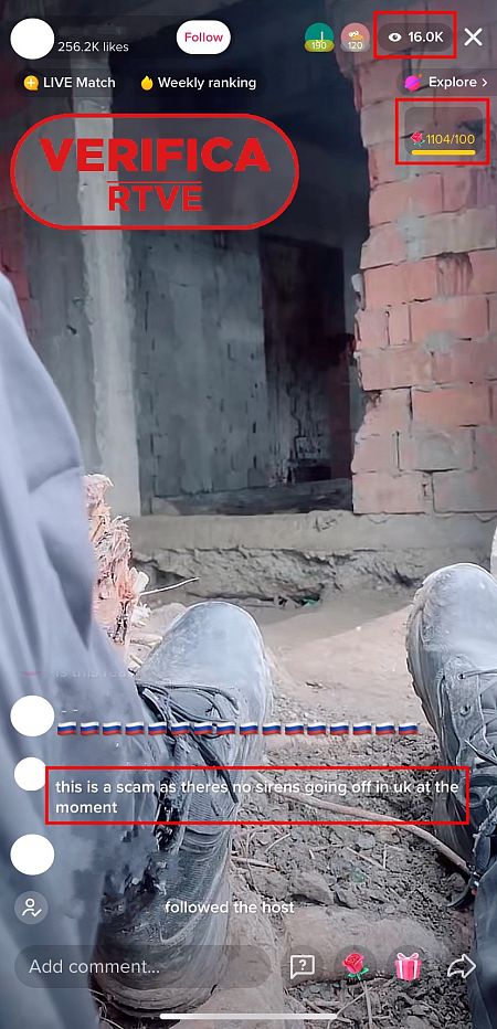 Captura 1 de un streaming en TikTok falso con el sello VerificaRTVE