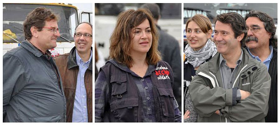 Roque Pascual Salazar y Albert Vilalta, flanquean a Alicia Gámez, ya liberada tras permanecer 101 días secuestrada por Al Qaeda en el Magreb Islámico.