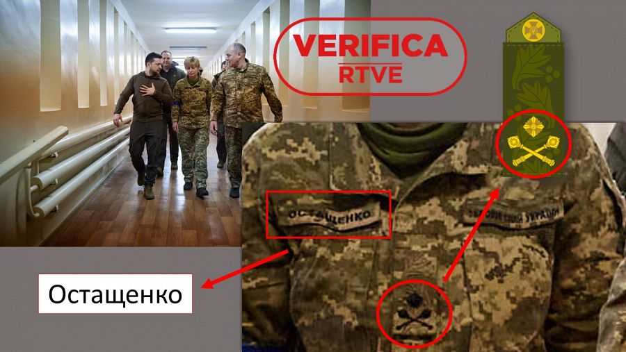 Imagen donde se aprecia el apellido y la insignia de General de Brigada de Tetyana Ostaschenko con el sello VerificaRTVE