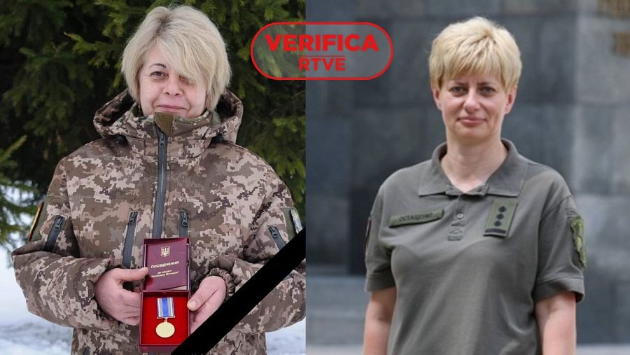 A la izquierda, Inna Derusova. A la derecha, Tetyana Ostaschenko con el sello VerificaRTVE