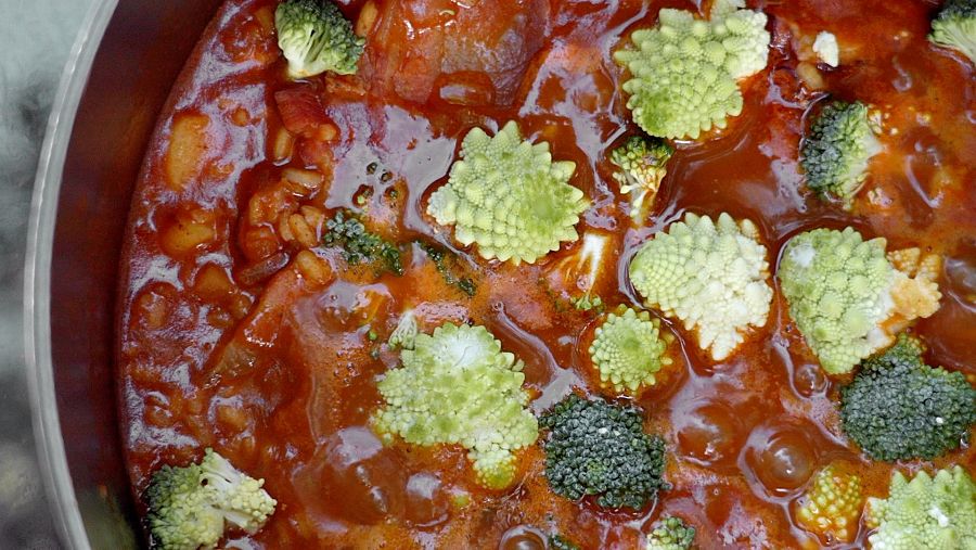 Arroz caldoso en su preparación
