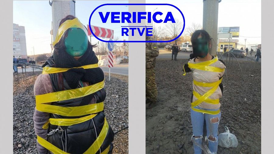 Algunas de las imágenes que han circulado con mujeres pintadas de verde con el sello: VerificaRTVE