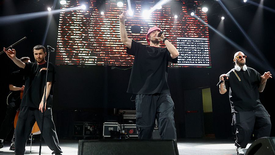 Kalush Orchestra, representantes de Ucrania en Eurovisión 2022, durante un ensayo en la Sala Riviera de Madrid