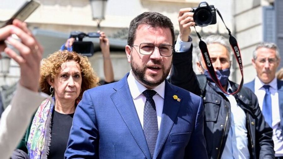 El president de la Generalitat, Pere Aragonès, durant la visita al Congrés dels Diputats