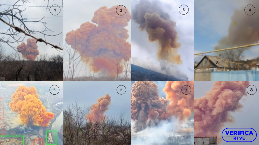 Imágenes vistas en redes de las explosiones a plantas químicas en Rubizhne, con el sello de VerificaRTVE
