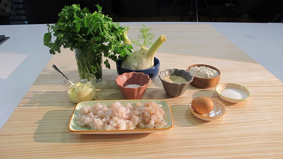 Ingredientes para las albóndigas de merluza con hinojo glaseado