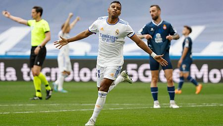 Rodrygo celebra un gol del Real Madrid al Espanyol