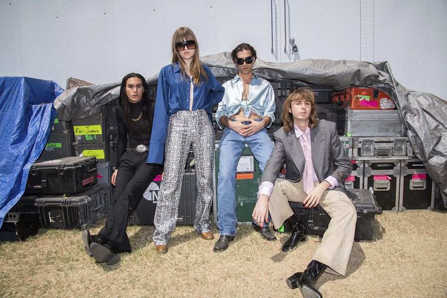 Ethan Torchio, Victoria De Angelis, Damiano David y Thomas Raggi, de Maneskin, en Coachella Fest 2022
