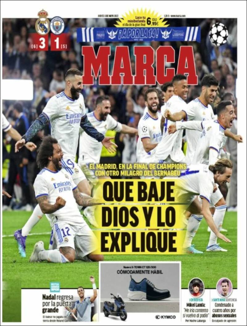 Las portadas de la prensa de la remontada del Madrid al City