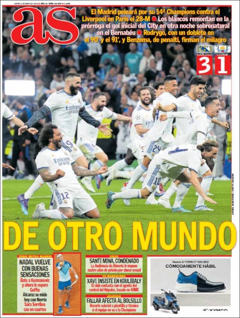 Continuo Nacional perfil Las portadas de la prensa de la remontada del Madrid al City