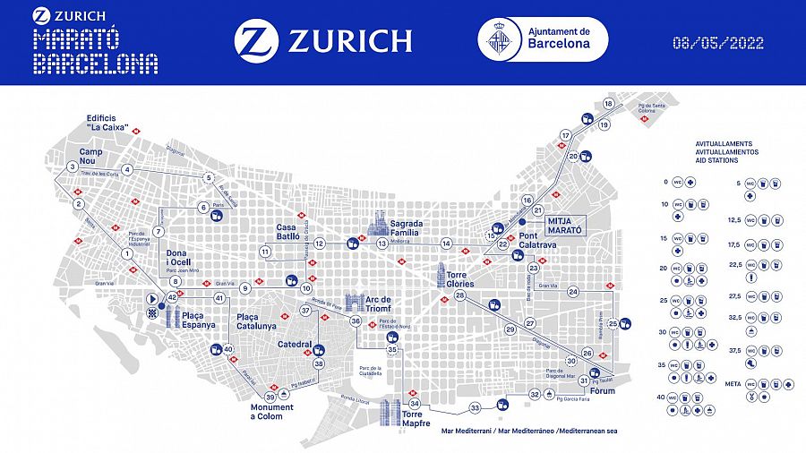 Mapa del recorregut de la Marató de Barcelona 2022