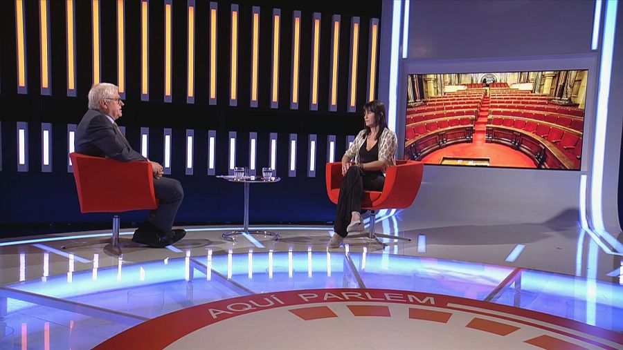 Lluís Falgàs i Aurora Madaula al plató de l''Aquí Parlem'