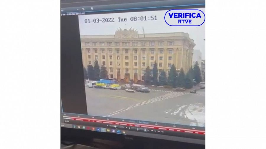 Cámara de seguridad misil Járkov con el sello:VerificaRTVE