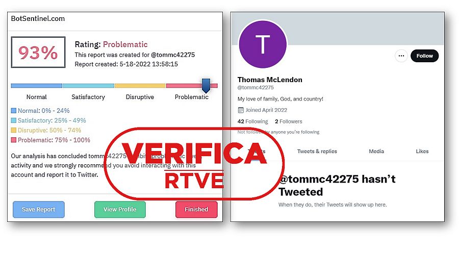 Captura que explica el funcionamiento de la herramienta BotSentinel con sello Verifica