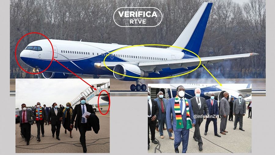 Coincidencias del C4-PLA B762 en fotografías publicadas por JetPhotos.com y el Gobierno de Zimbabue con el sello VerificaRTVE