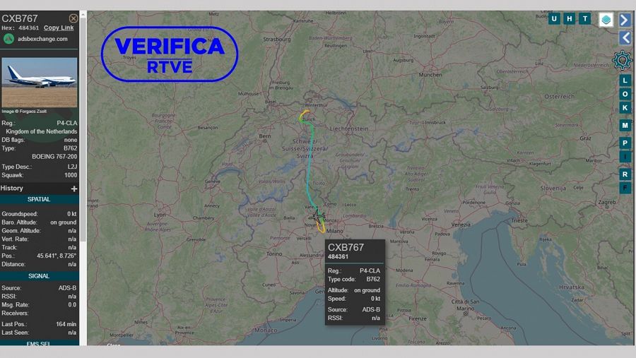 Avión C4-PLA B762 captado por Adsexchange el lunes 23 de mayo con el sello VerificaRTVE