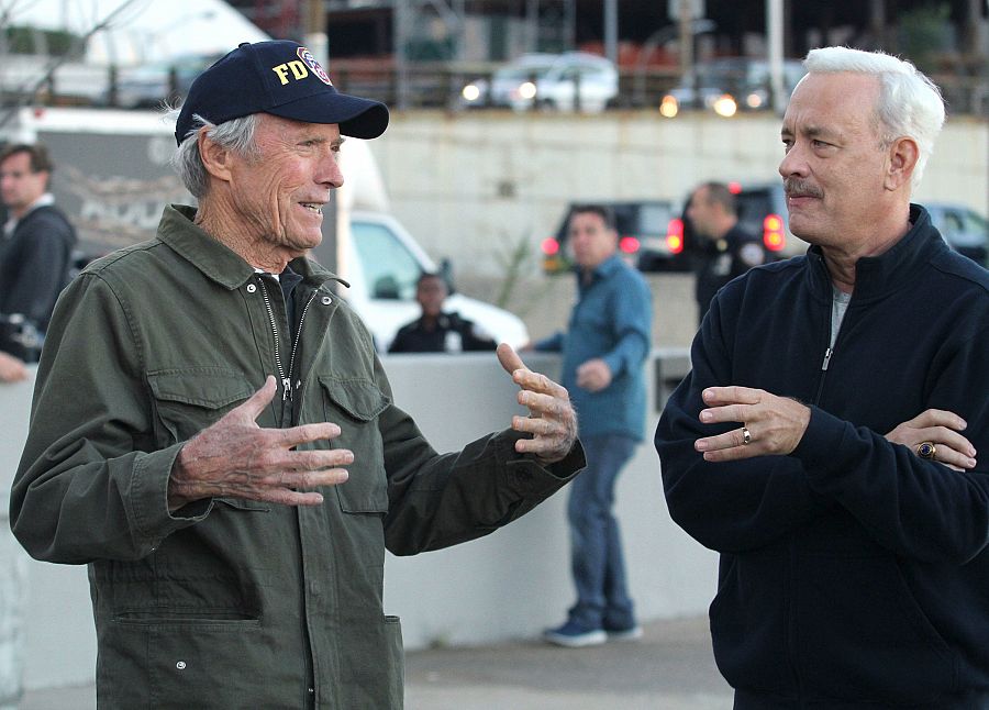 Clint Eastwood y Tom Hanks durante el rodaje de 'Sully'