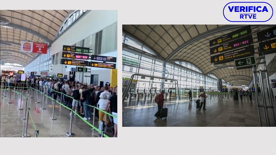Captura del vídeo/Fotografía del control de pasaportes del aeropuerto de Alicante con el sello: VerificaRTVE