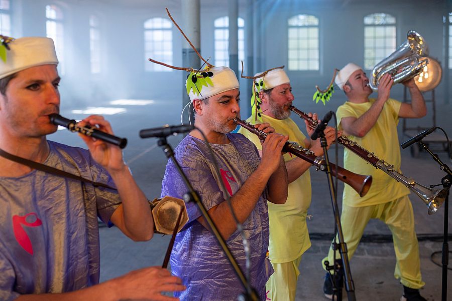 Els quatre membres de TransMegaCobla durant l'actuació a 'Efecte Collins'