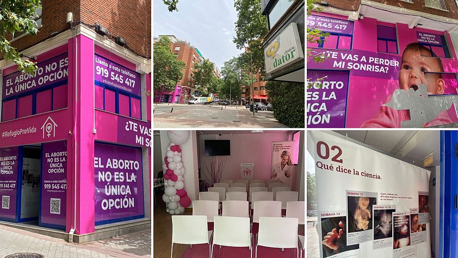 Fotografías del 'refugio provida' de Derecho a Vivir, ubicado frente a la clínica Dator, en Madrid.