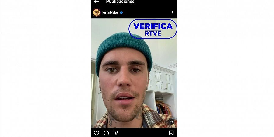 Vídeo de Justin Bieber en su perfil donde explica su parálisis facial con el sello VerificaRTVE